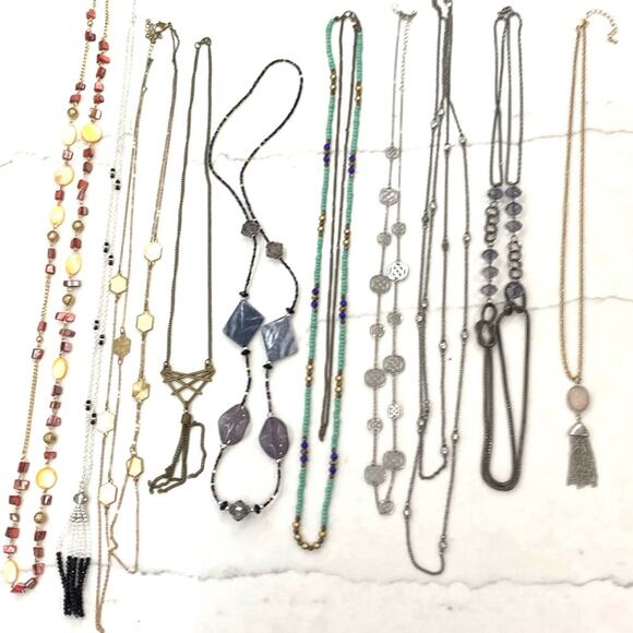 10 pc Necklace Lot all Wearable ! Long Beaded Gold Silver tassel bundle - Picture 1 of 7
